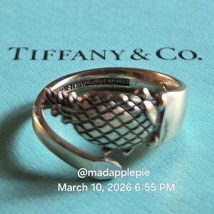 Tiffany & Co. Pineapple Spoon Ring Sterling Silver Gold Vermeil Denmark #74 Sz 8